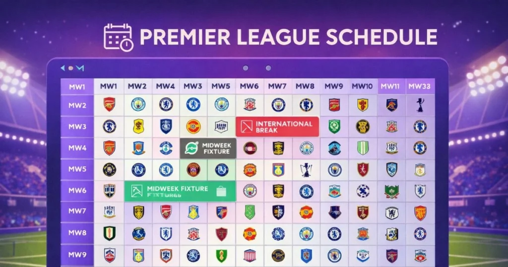 Premier League schedule showing full season fixtures and key dates